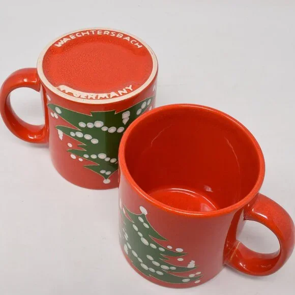 VTG Set Waechtersbach West W Germany Christmas Tree Mug Ceramic Red Green 2 Cups - Picture 2 of 14